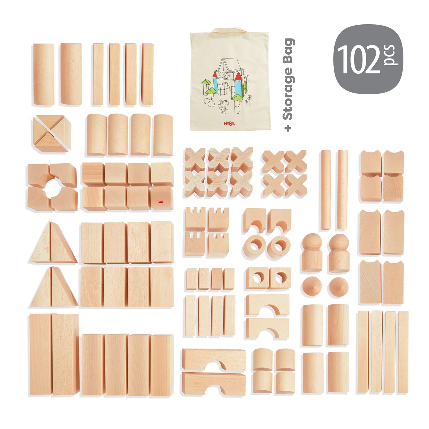 Basic Building Blocks 102 Piece Extra Large Wooden Starter Set