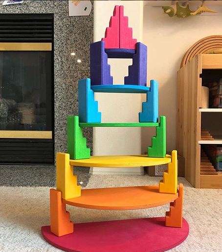 12-Piece Stained Stepped Roof Building Block Set