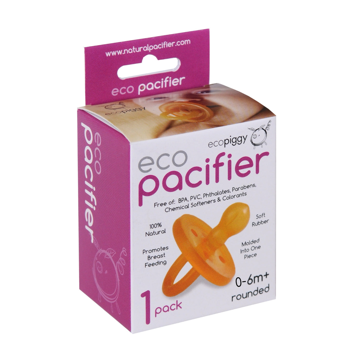Natural Rubber Round Pacifier in a single pack box