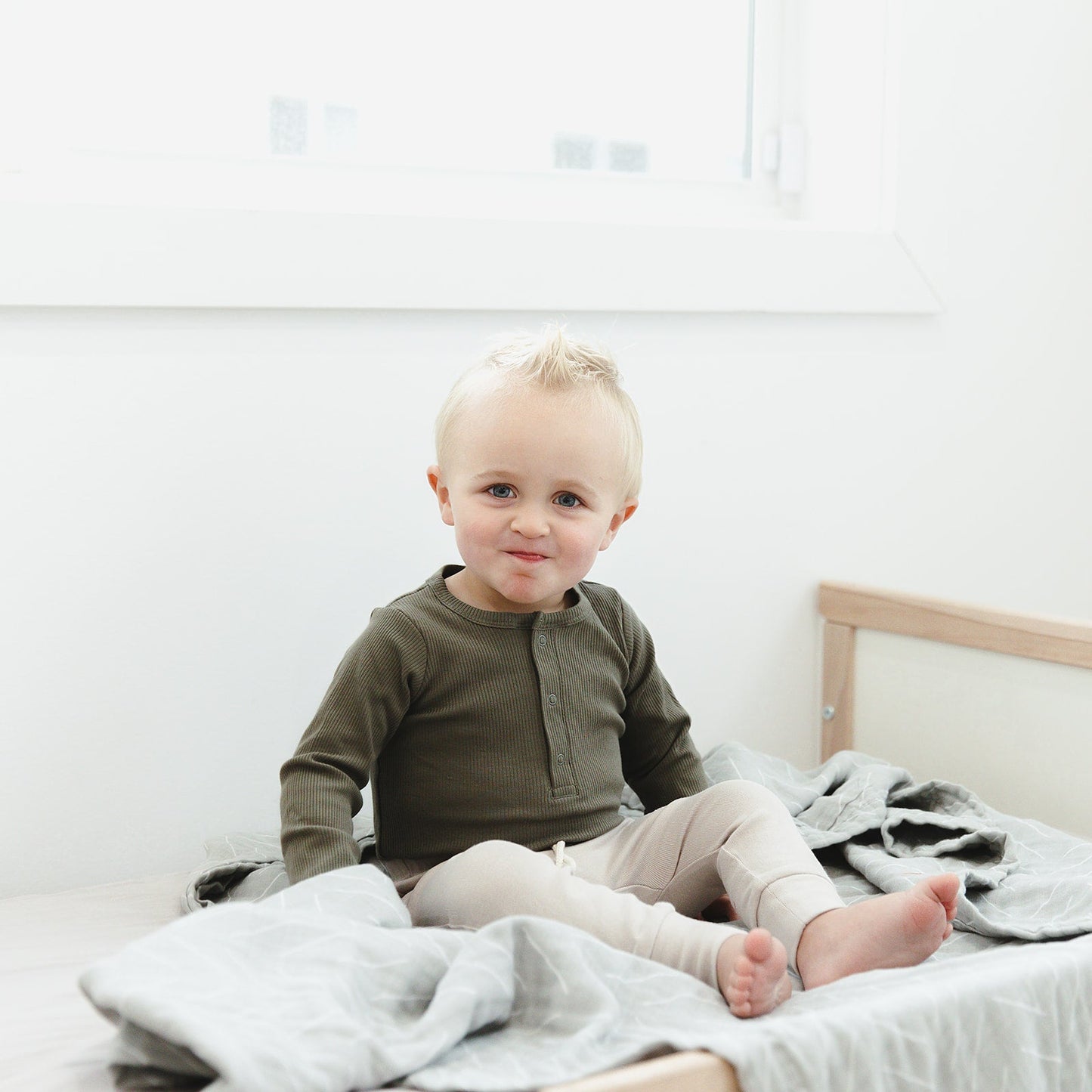 Olive Green Organic Snap Long Sleeve Ribbed Bodysuit