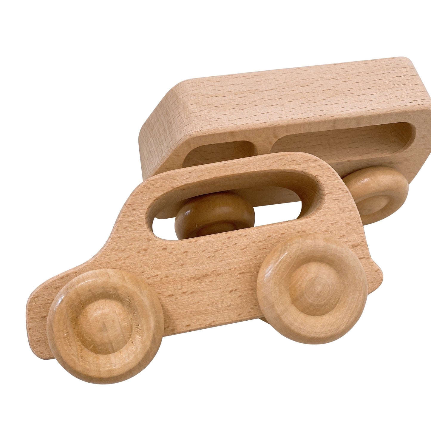 7 Pcs Natural Wooden Cars Set with 3 Peg Dolls