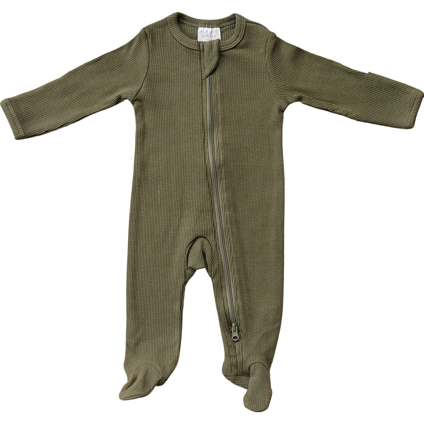 Olive Green Organic Cotton Ribbed Zipper
