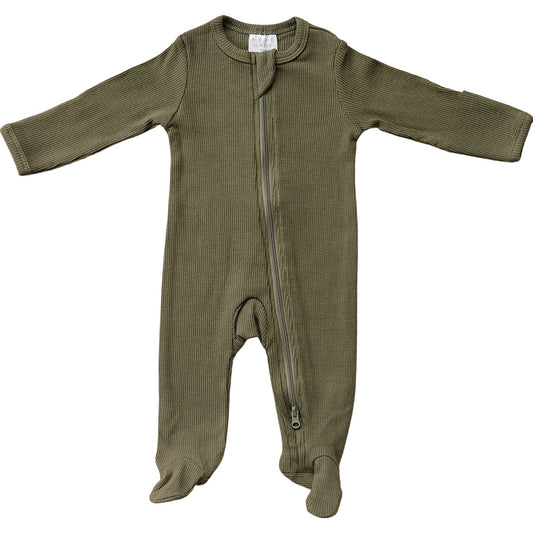 Olive Green Organic Cotton Ribbed Zipper