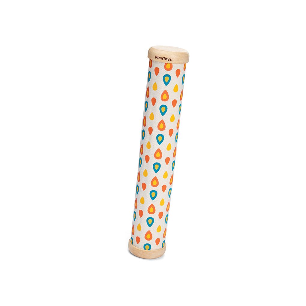 Colorful rattling toy with a pattern on a white background