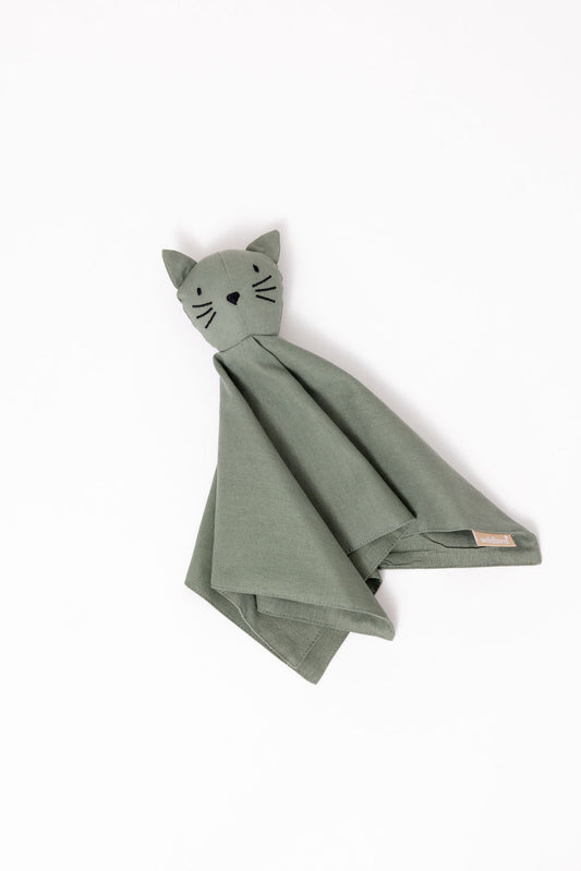 Green cat-shaped hooded towel on a white background