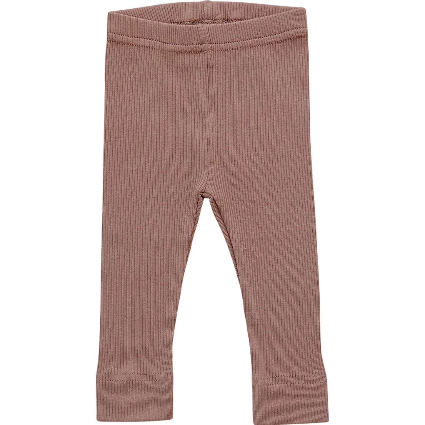 Brown ribbed baby leggings on a white background