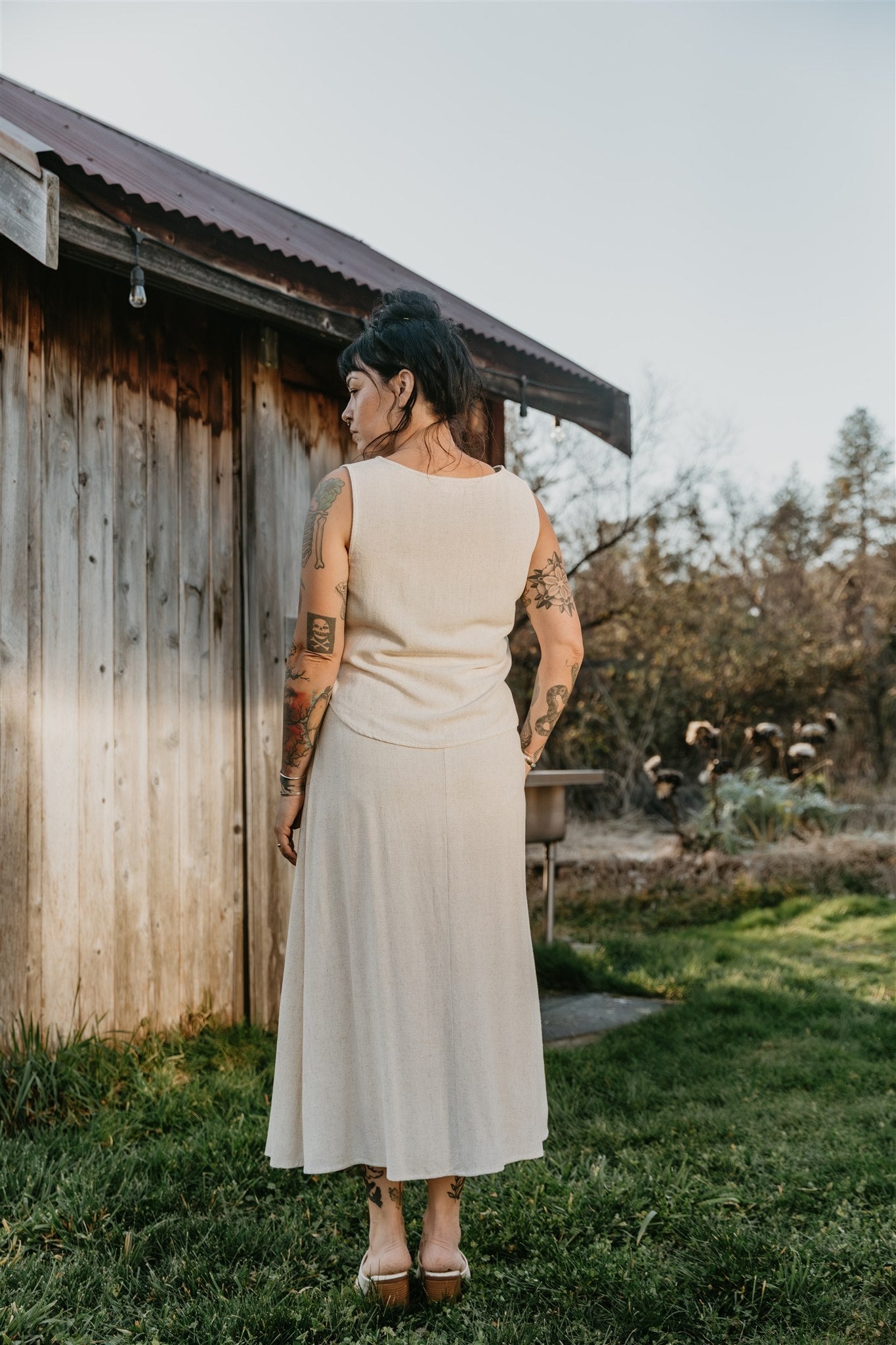 Trices Skirt in Textured Oat Irish Linen