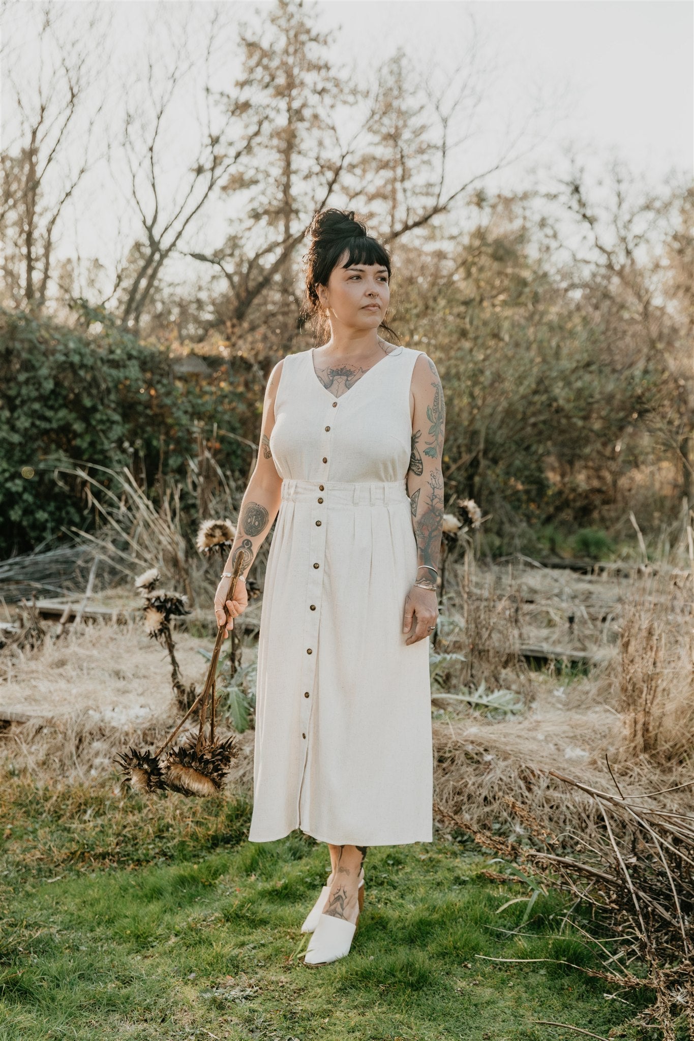 Trices Skirt in Textured Oat Irish Linen