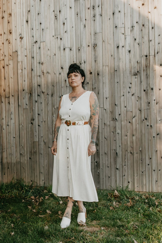 Trices Skirt in Textured Oat Irish Linen