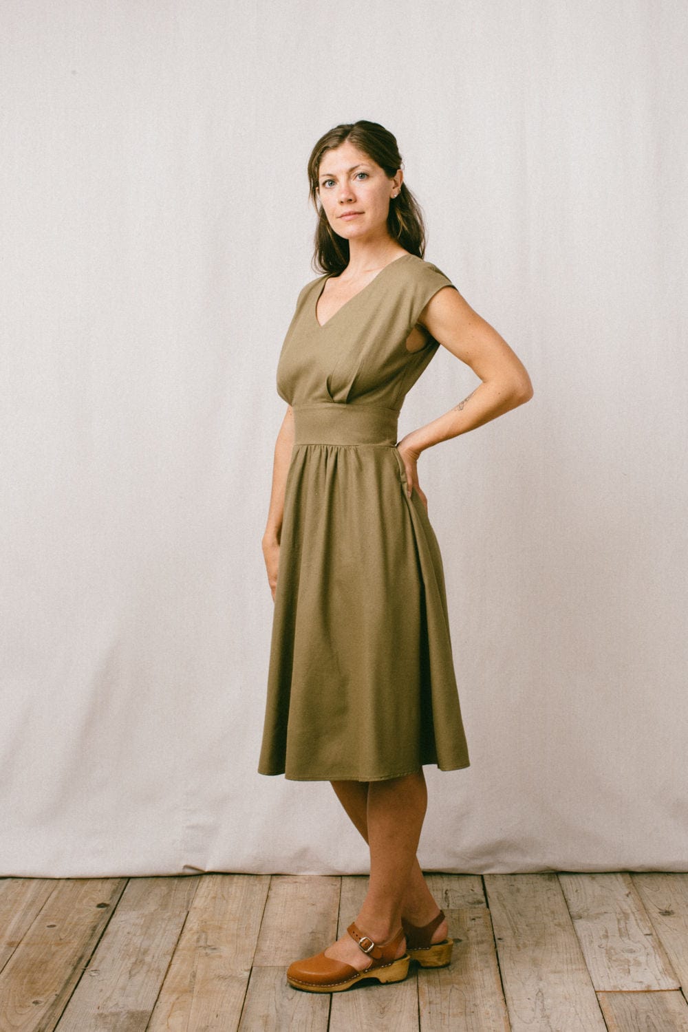 Joy Dress in Olive Raw Silk