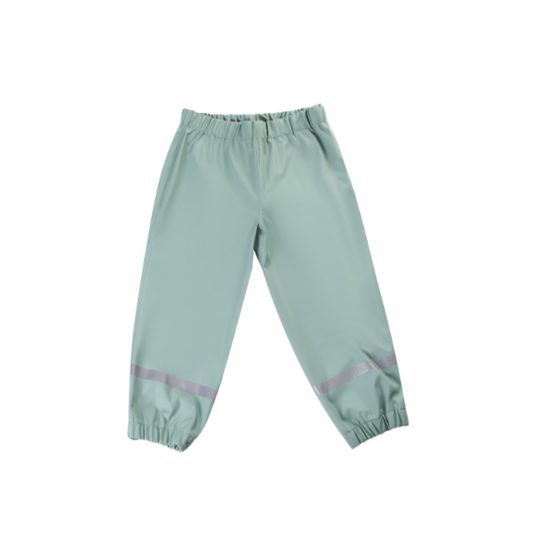Light green children's pants with pink accents on a white background
