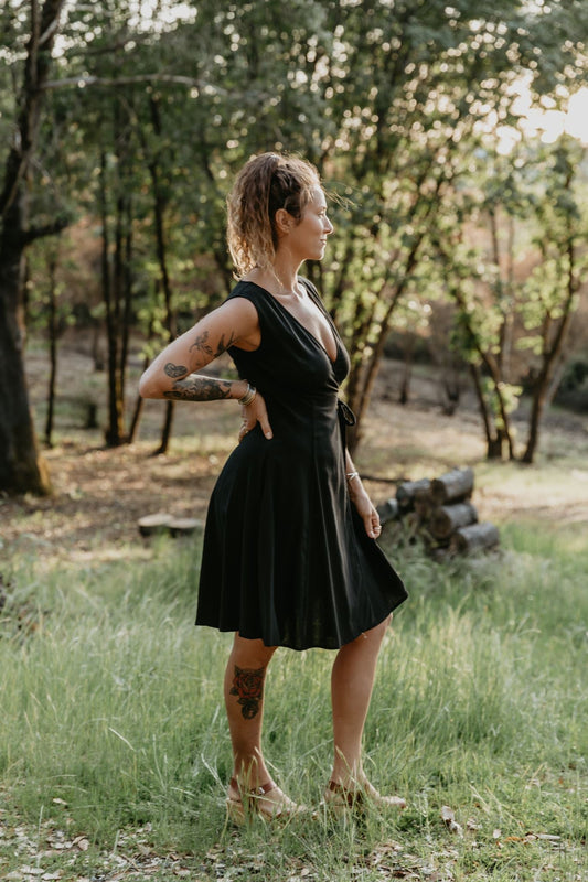 Thea Dress in Black Linen
