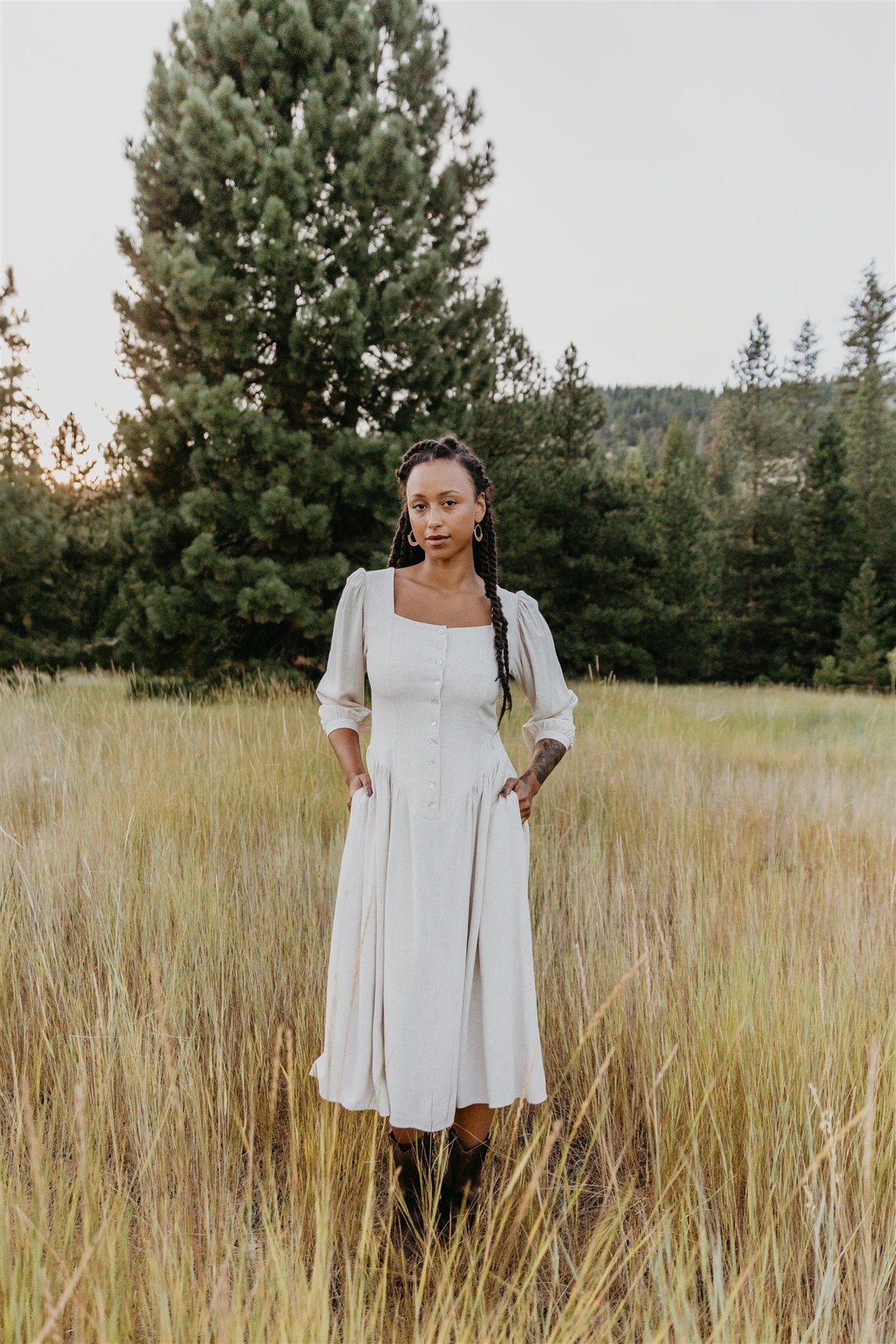 Prairie Dress in Oat Linen