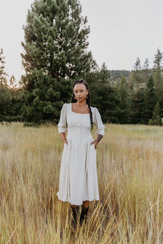 Prairie Dress in Oat Linen