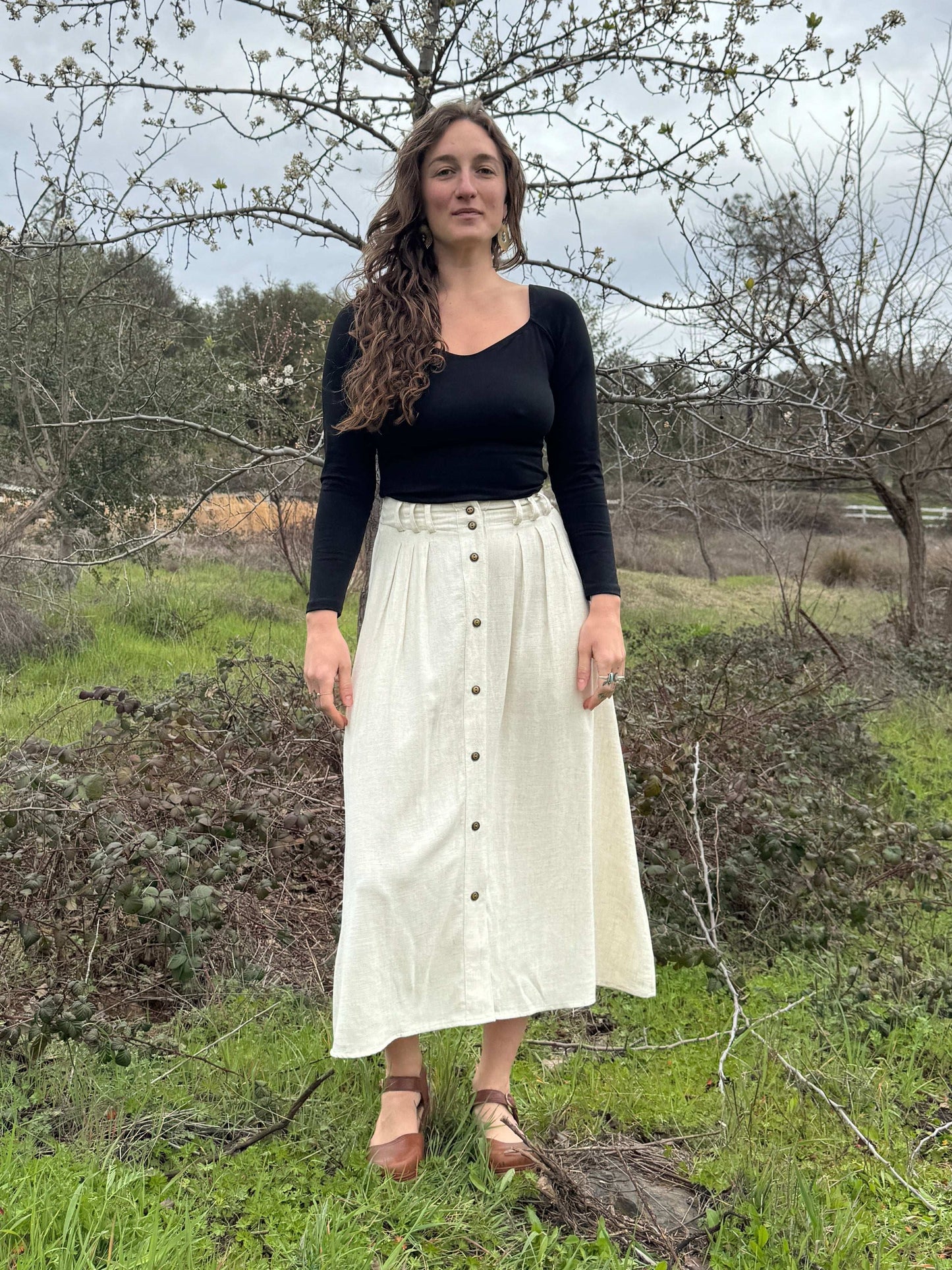 Trices Skirt in Textured Oat Irish Linen