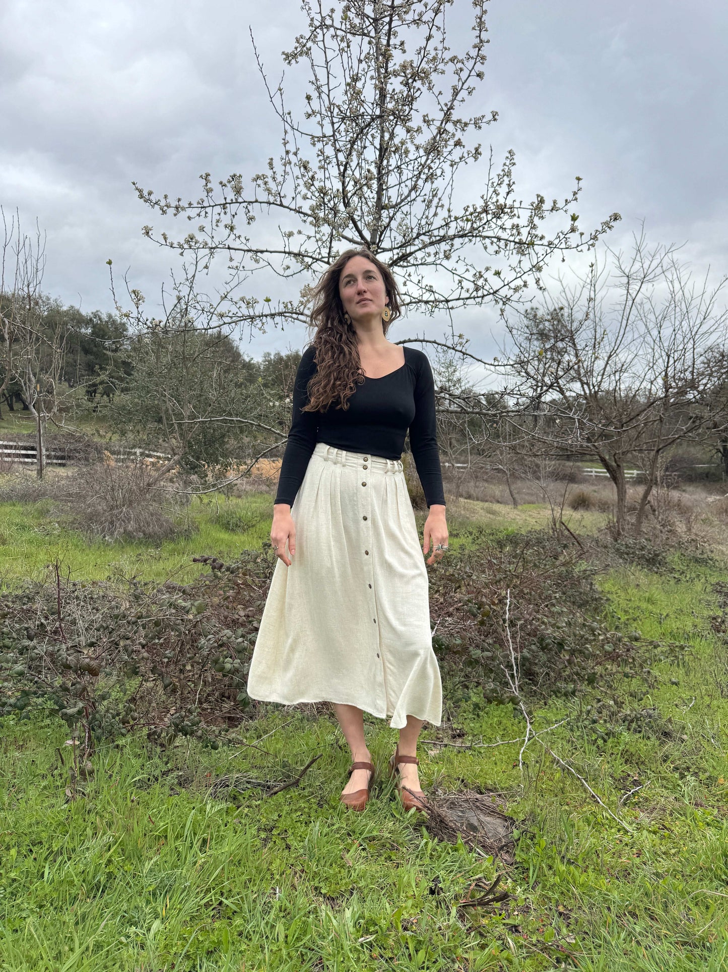 Trices Skirt in Textured Oat Irish Linen