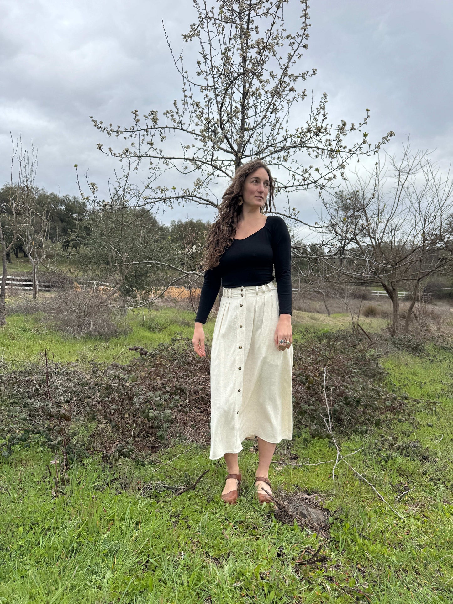 Trices Skirt in Textured Oat Irish Linen