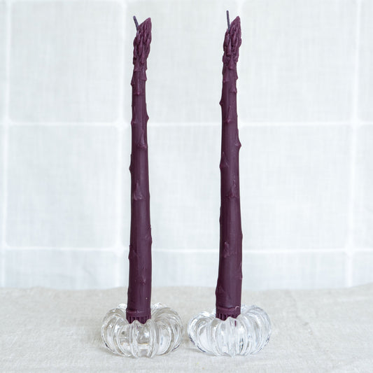 PURPLE ASPARAGUS TAPER BEESWAX CANDLES PAIR