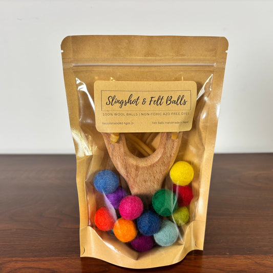 Wildflower Wooden Slingshot Set with 50 Wool Felt Balls