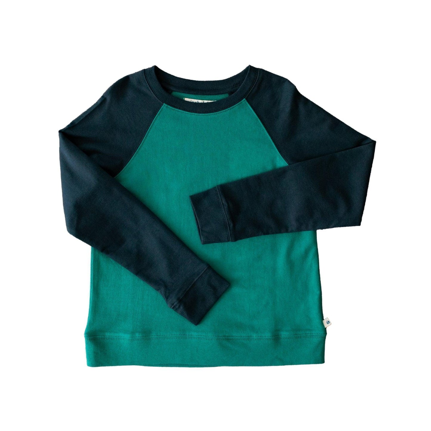 Green and black color-blocked sweatshirt on a white background