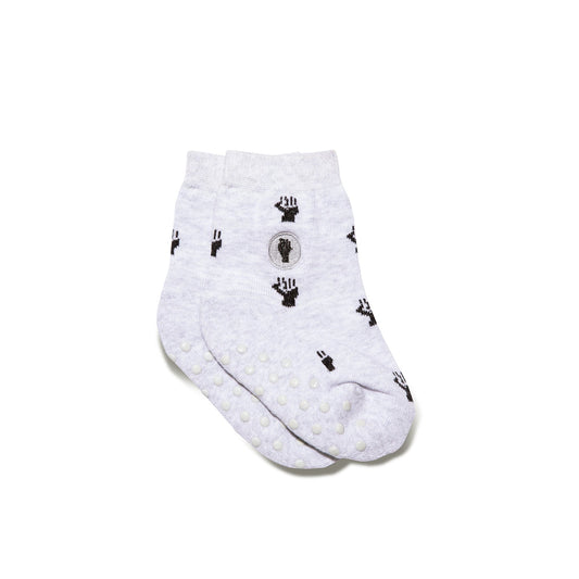 White socks with black patterns on a white background