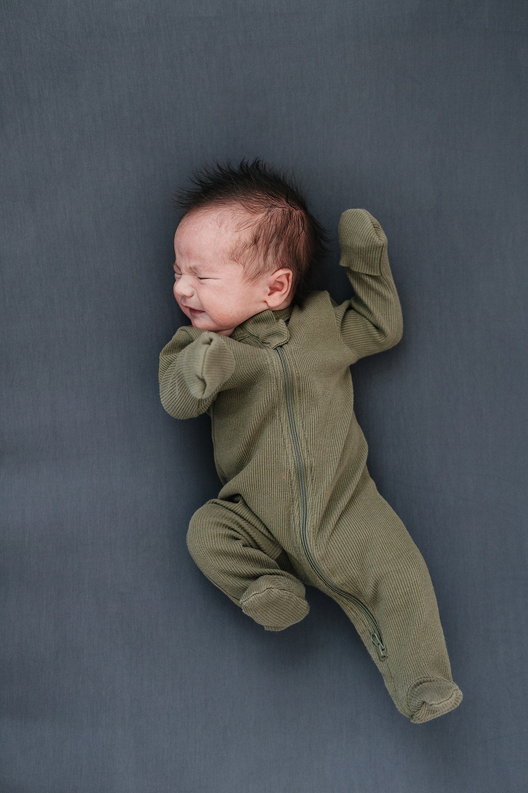 Olive Green Organic Cotton Ribbed Zipper