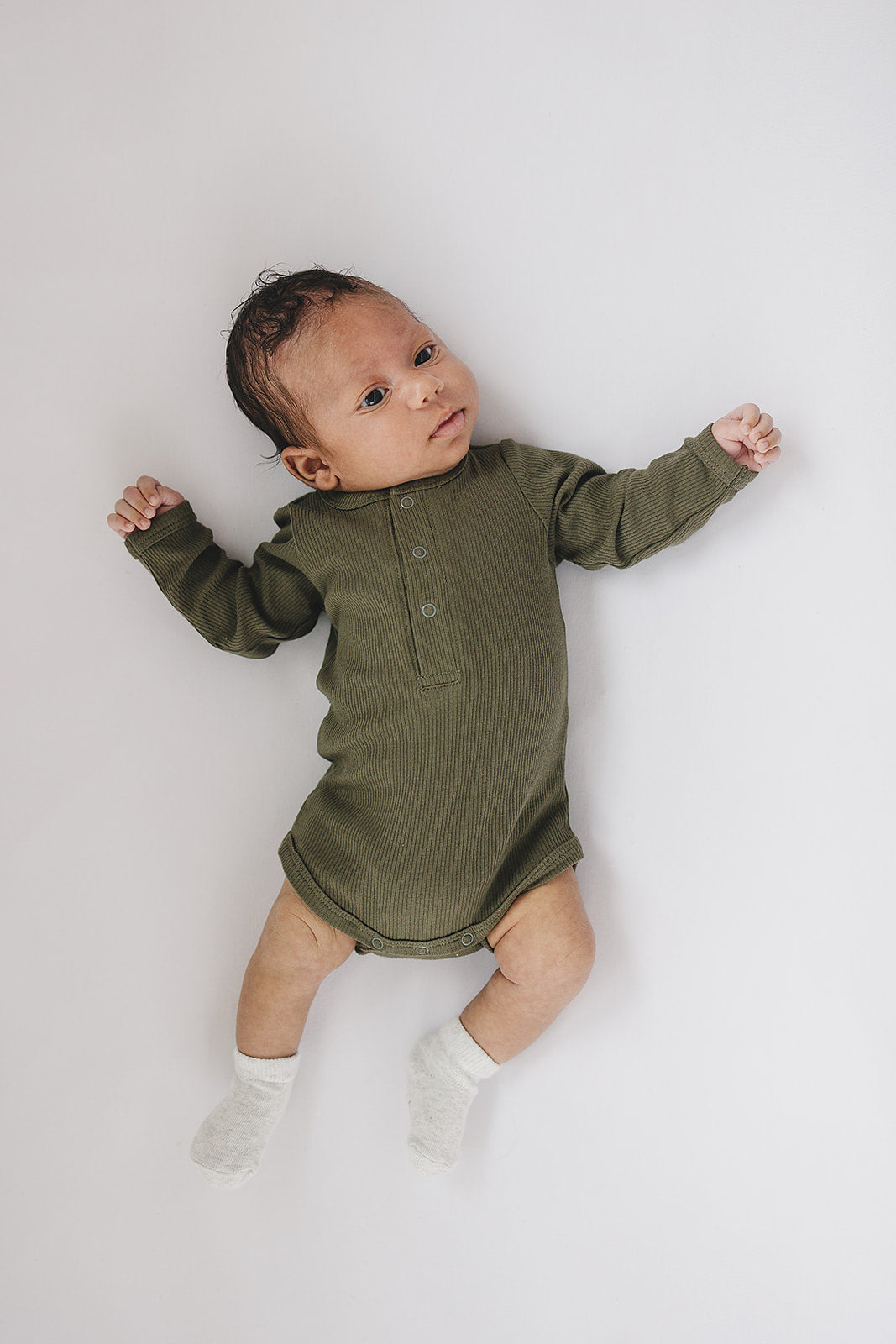 Olive Green Organic Snap Long Sleeve Ribbed Bodysuit