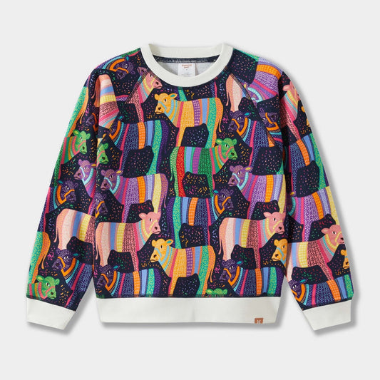 Colorful sweater with animal pattern on a white background