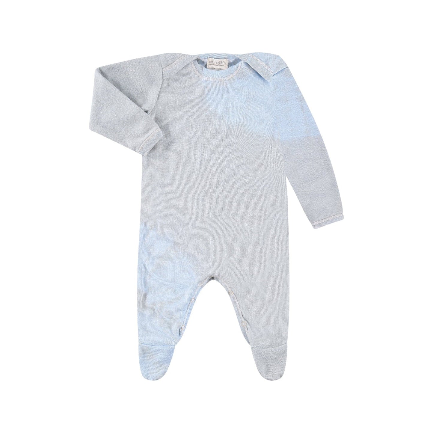Baby onesie with gradient blue to gray design on a white background