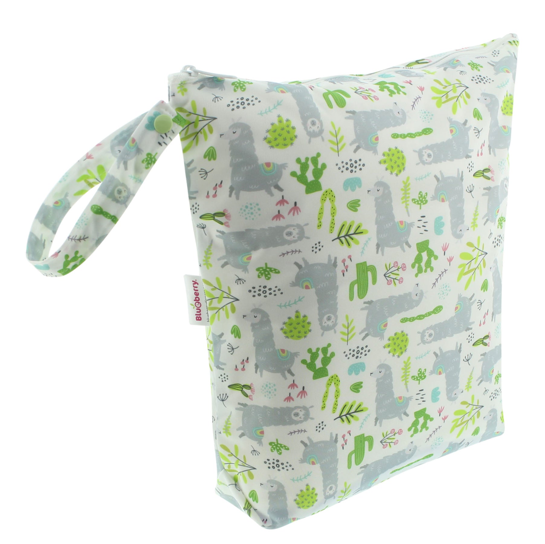 Fabric pouch with sloth pattern on a white background