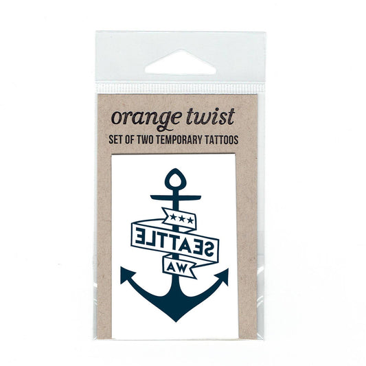 Seattle Anchor Temporary Tattoos  in the orange twist packaging
