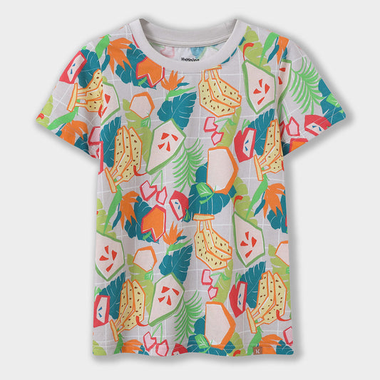 Colorful t-shirt with fruit pattern on a white background