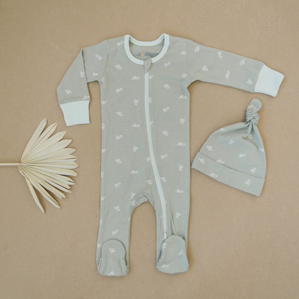 Organic Cotton Freshwater Snail Zip Footie