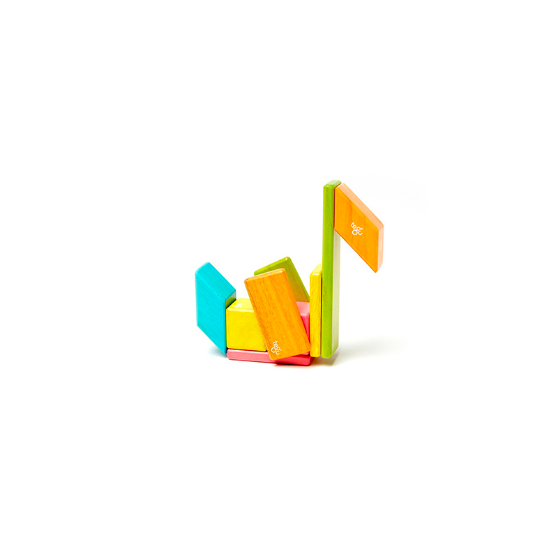 Colorful magnetic building block set on a white background
