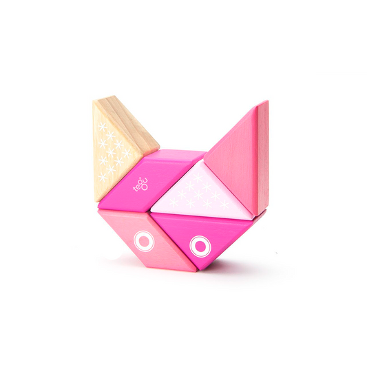 Pink and beige geometric puzzle on a white background