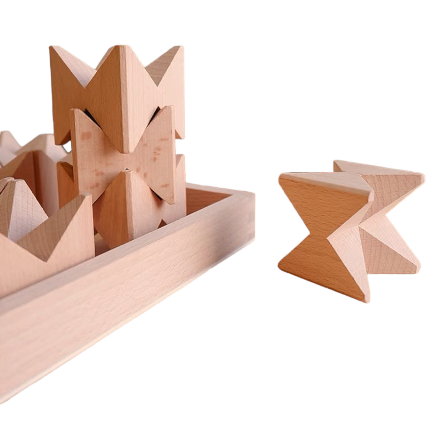Natural Wooden Construction Puzzle Toy with Storage Tray