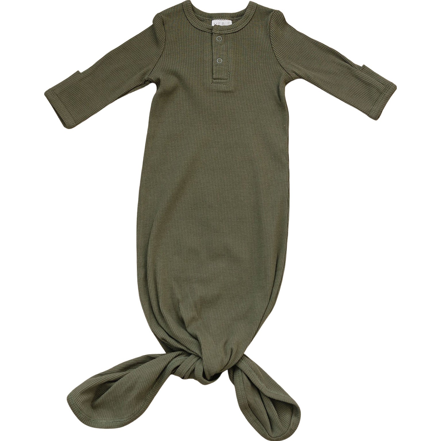 Green baby swaddle with buttons on a white background