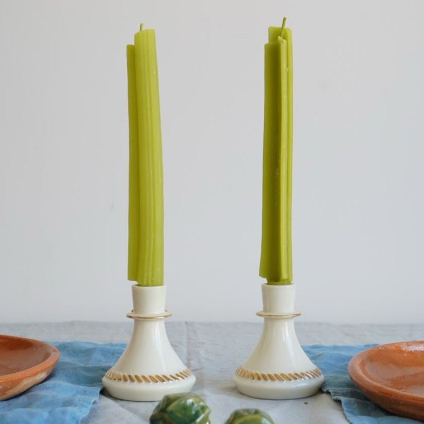 BEESWAX CELERY TAPER CANDLES - SET OF 2