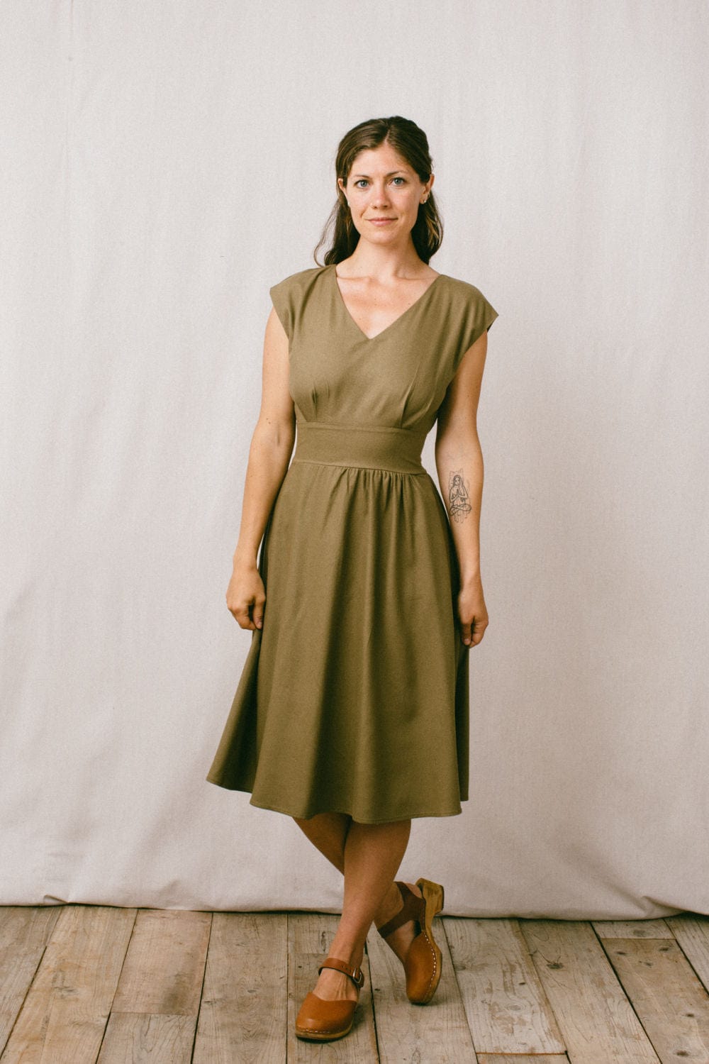 Joy Dress in Olive Raw Silk