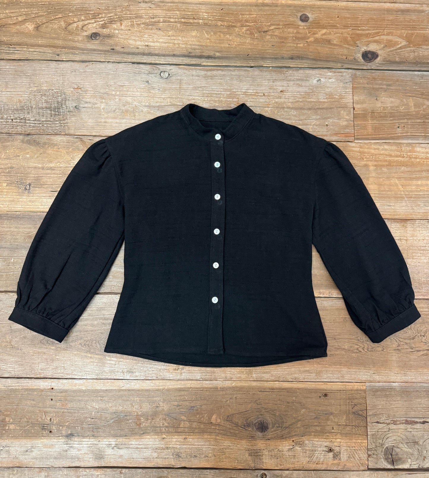 Drama Top in Black Textured Heavy Linen