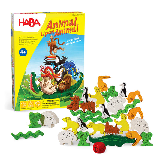 Animal Upon Animal Stacking Game and box on a while background
