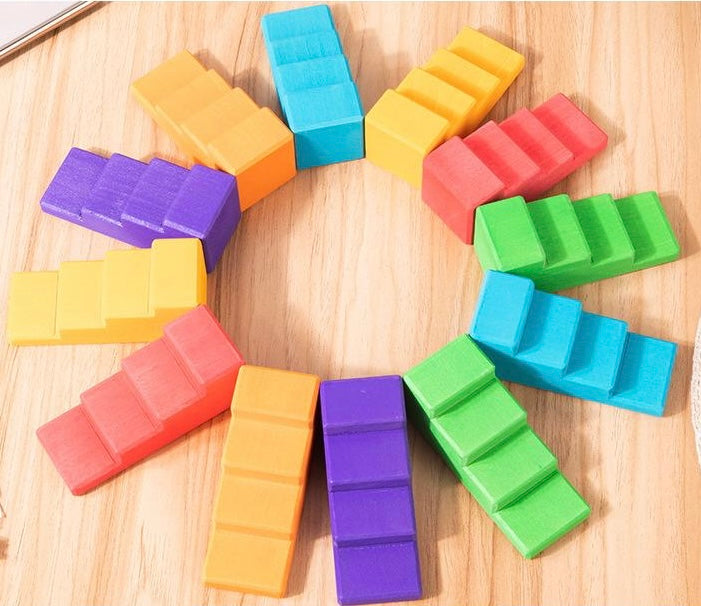 12-Piece Stained Stepped Roof Building Block Set