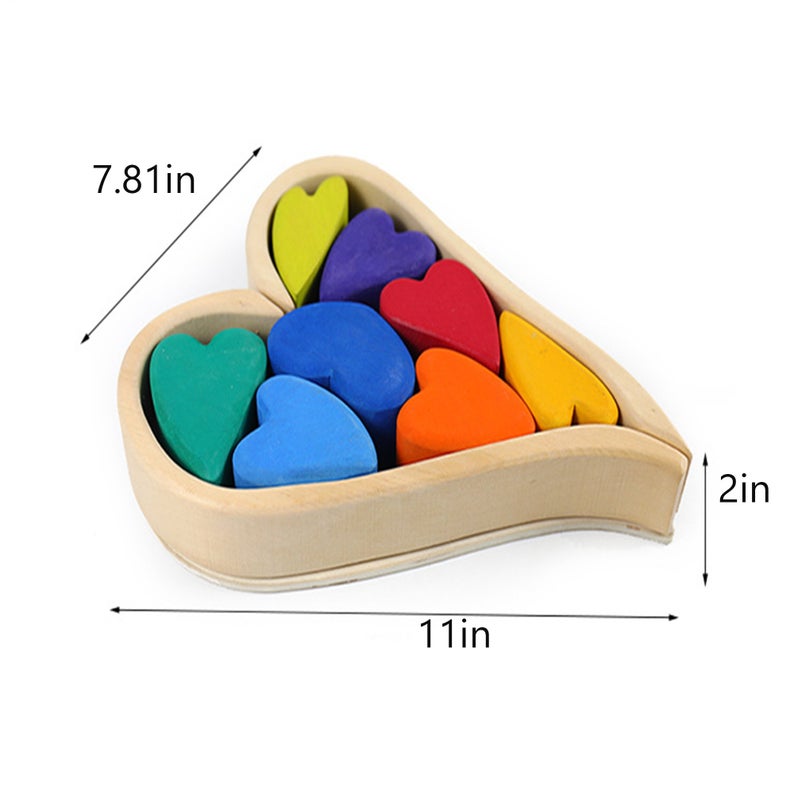 Stained Wooden Rainbow Heart Stacking Puzzle Blocks
