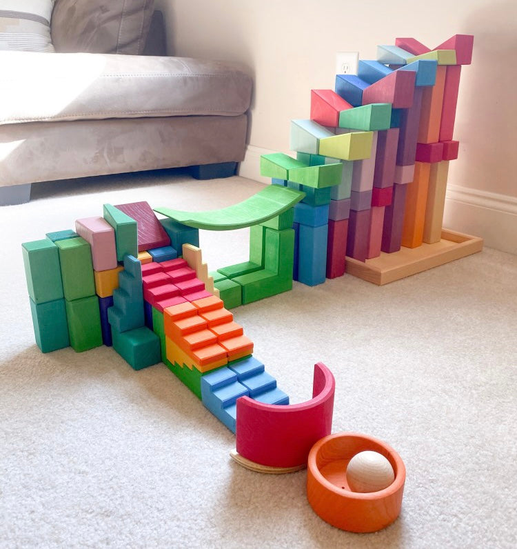 12-Piece Stained Stepped Roof Building Block Set