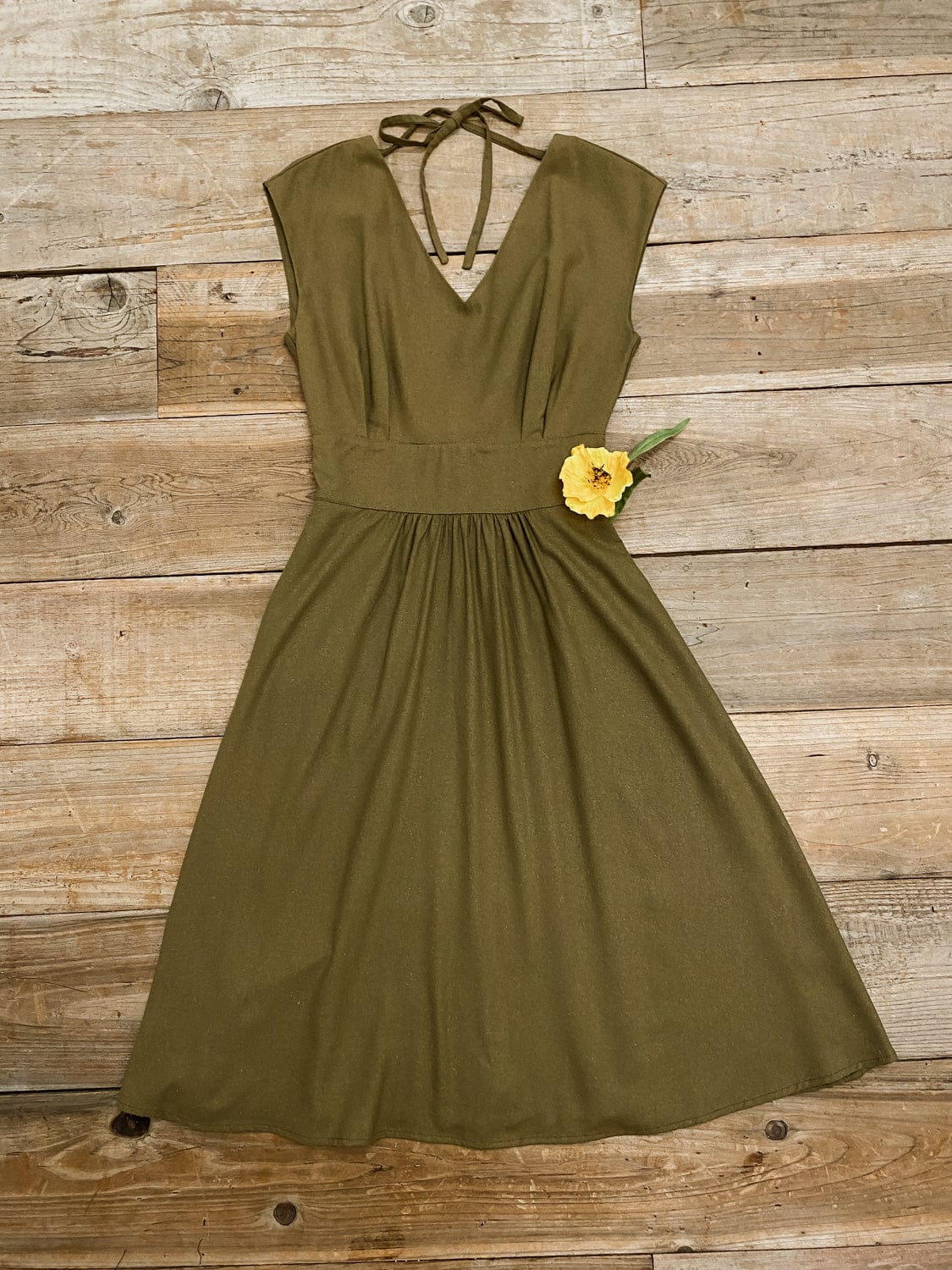 Joy Dress in Olive Raw Silk
