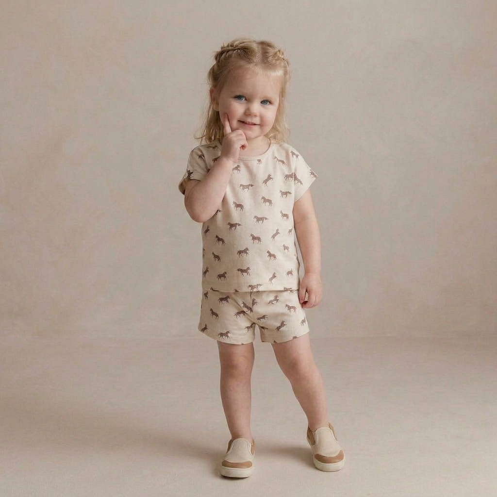 Organic Drop Shoulder Tee & Shorts Set - Horses