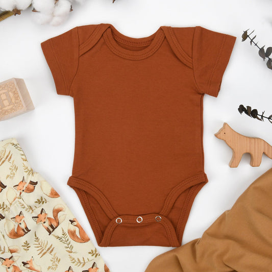 Organic Cotton Short Sleeve Baby Bodysuit, Pecan
