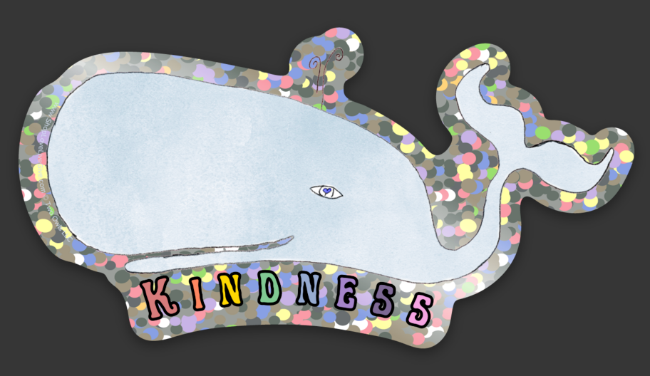 kindness whale sticker on holographic background