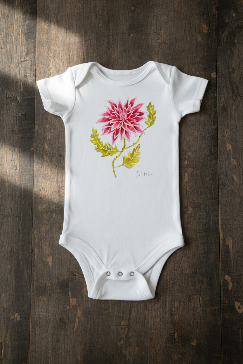 Daliah Onesie on a wooden back ground