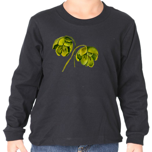 Green Floral Black Long Sleeve Tee